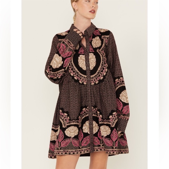 Free People Dresses & Skirts - Free People Smell The Roses Mini cotton Dress in Black Combo